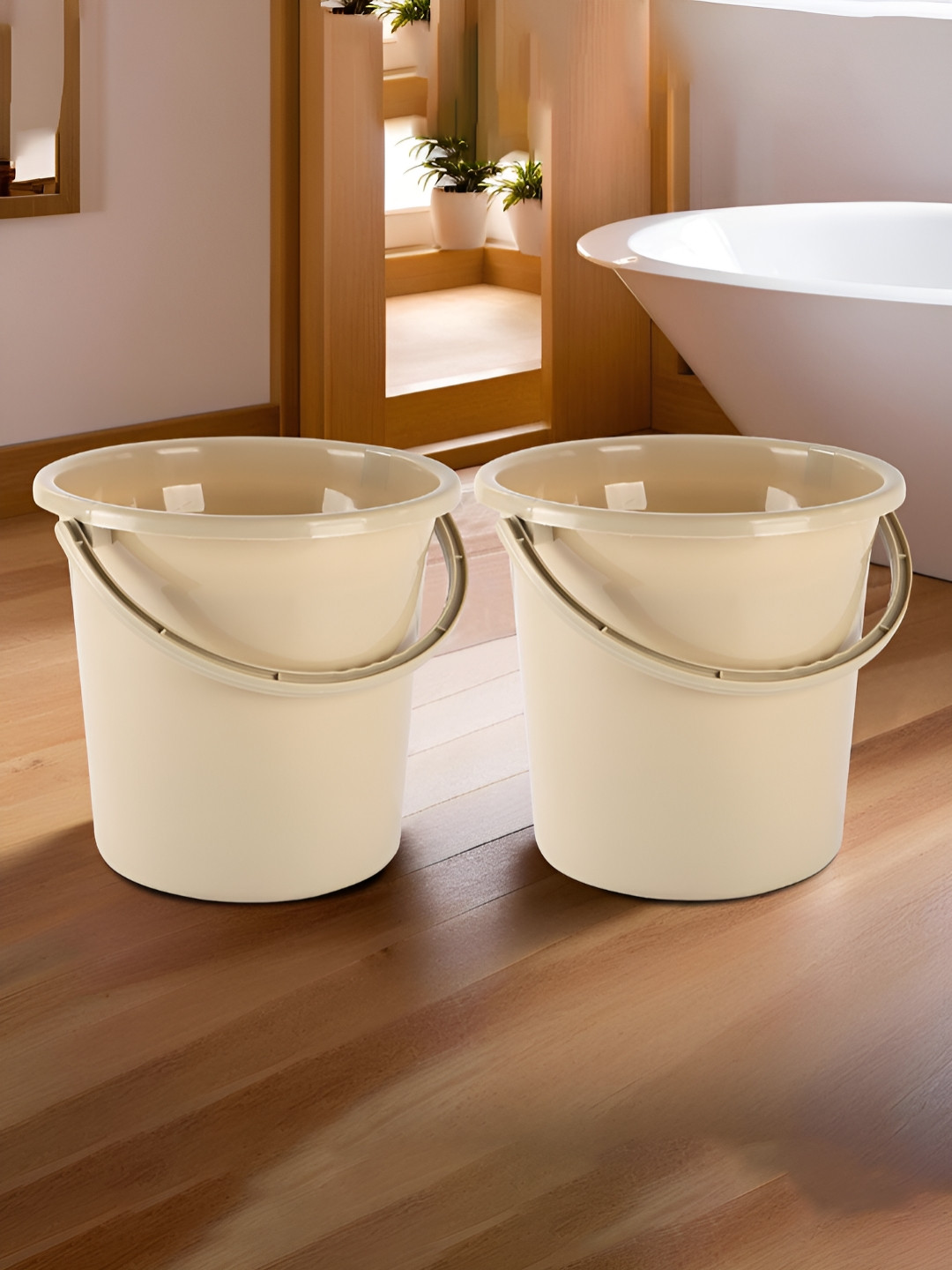 Aura Beige Pack of 2 Multi-Purpose 18 Litres Water Buckets for Washing Clothes with Handle