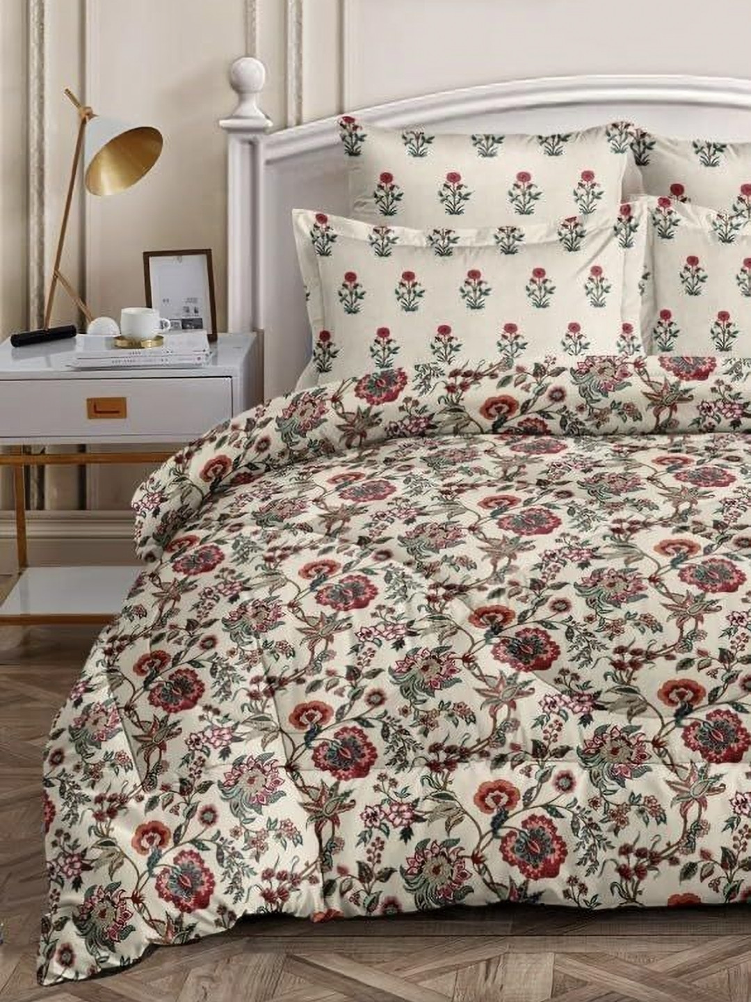 Comfowell White & Pink Floral Heavy Winter 210 GSM Double Bed Comforter