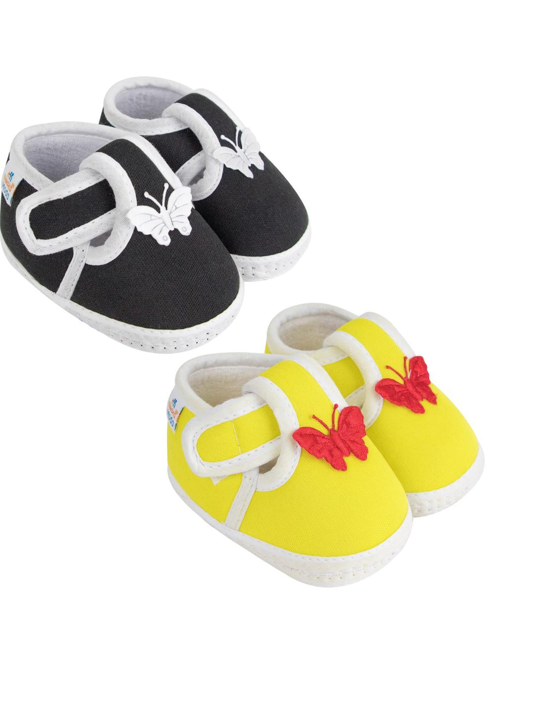 NESKA MODA 0 To 6 Months Newborn Baby Set of 2 Pair Soft Cotton Butterfly Velcro Baby Booties