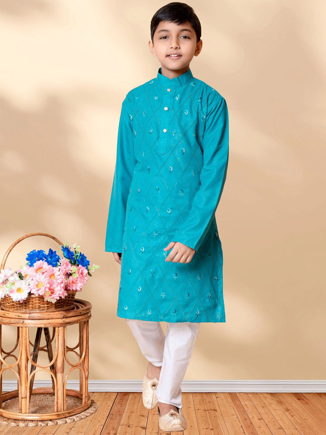 AHLAN APPARELS Boys Woven Design Embroidered Kurta with Pyjama