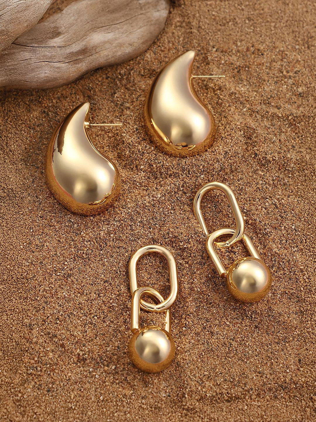 SOHI Set Of 2 Gold-Plated Chunky Contemporary Drop Earrings