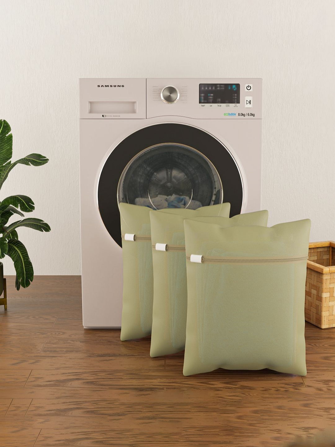 Aura 3Pcs Green Reusable Mesh Laundry Bags With Zipper