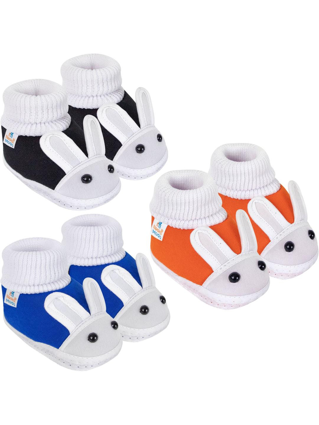 NESKA MODA 0 To 6 Month Newborn Baby Boy & Girls 3 Pair Set Soft Cotton Rabbit Slip On Baby Booties