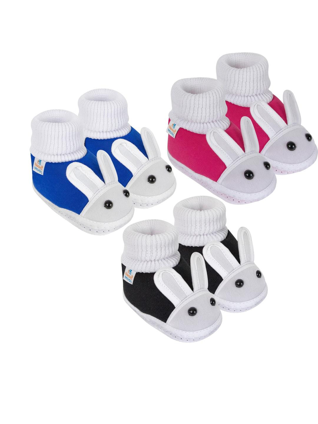 NESKA MODA 0 To 12 Months Baby Boys & Baby Girls Set of 3 Pair Cute Soft Cotton Rabbit Face Booties
