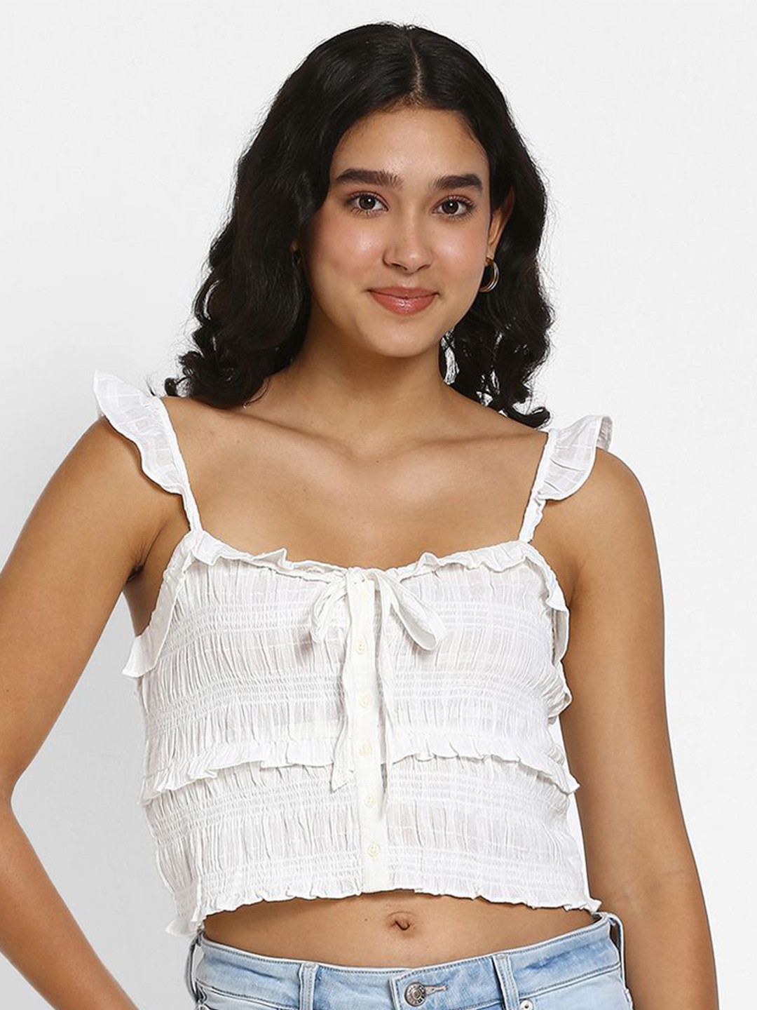 AMERICAN EAGLE OUTFITTERS Women Cotton Smocked Ruffle Tank Top