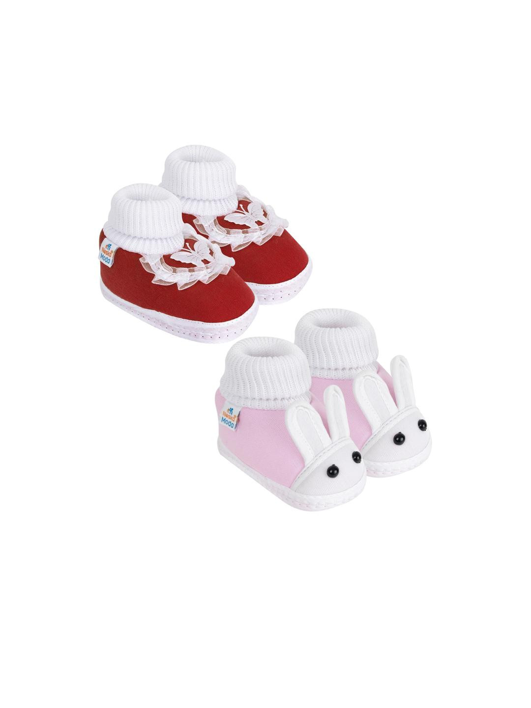 NESKA MODA 3 To 12 Months Cotton Baby Booty 2 Pair Combo Skin Friendly Butterfly Rabbit Booties