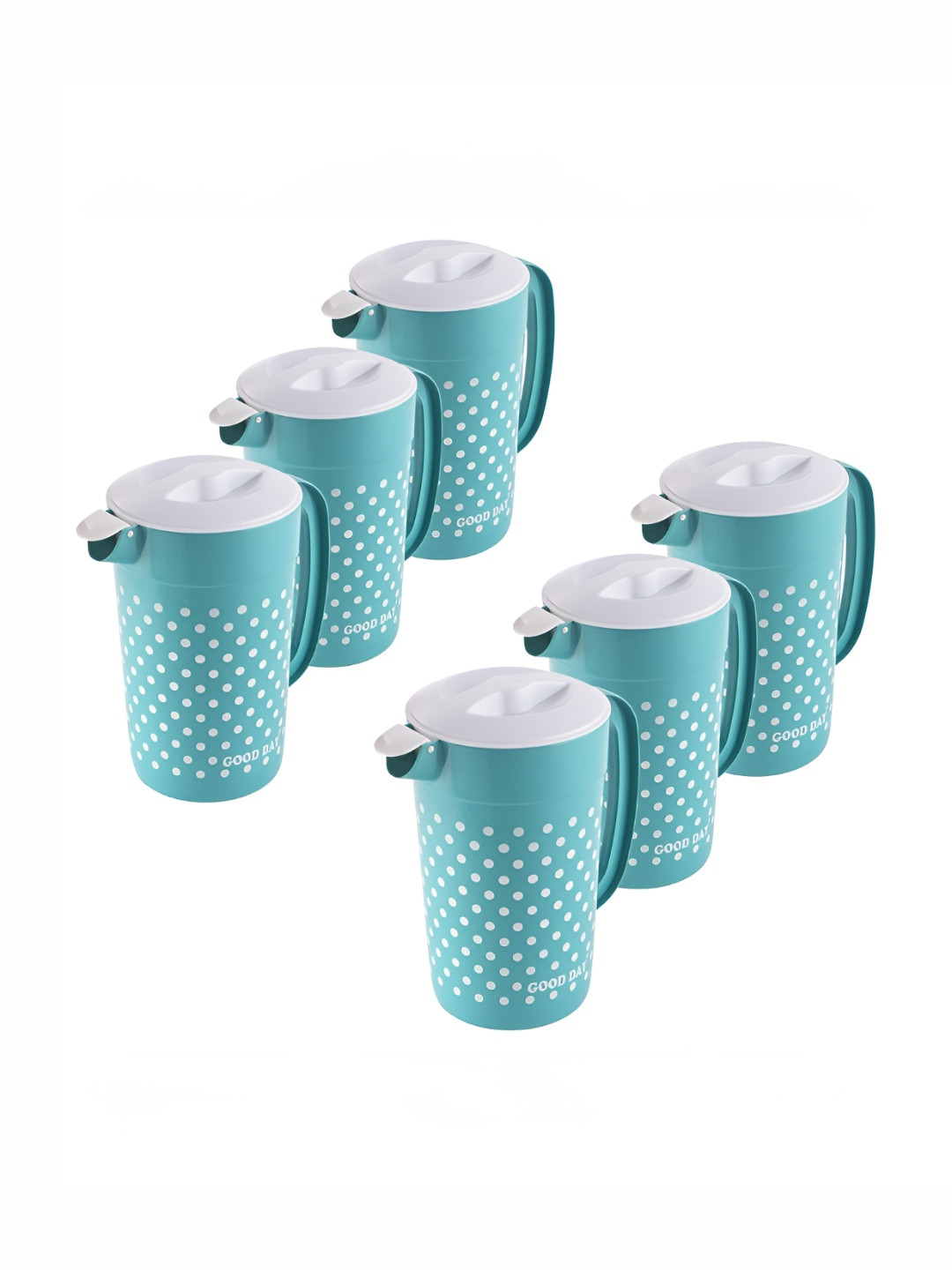 Aura Green 6 Pieces Printed Refrigerator Safe Plastic Water Jugs 2000 ml