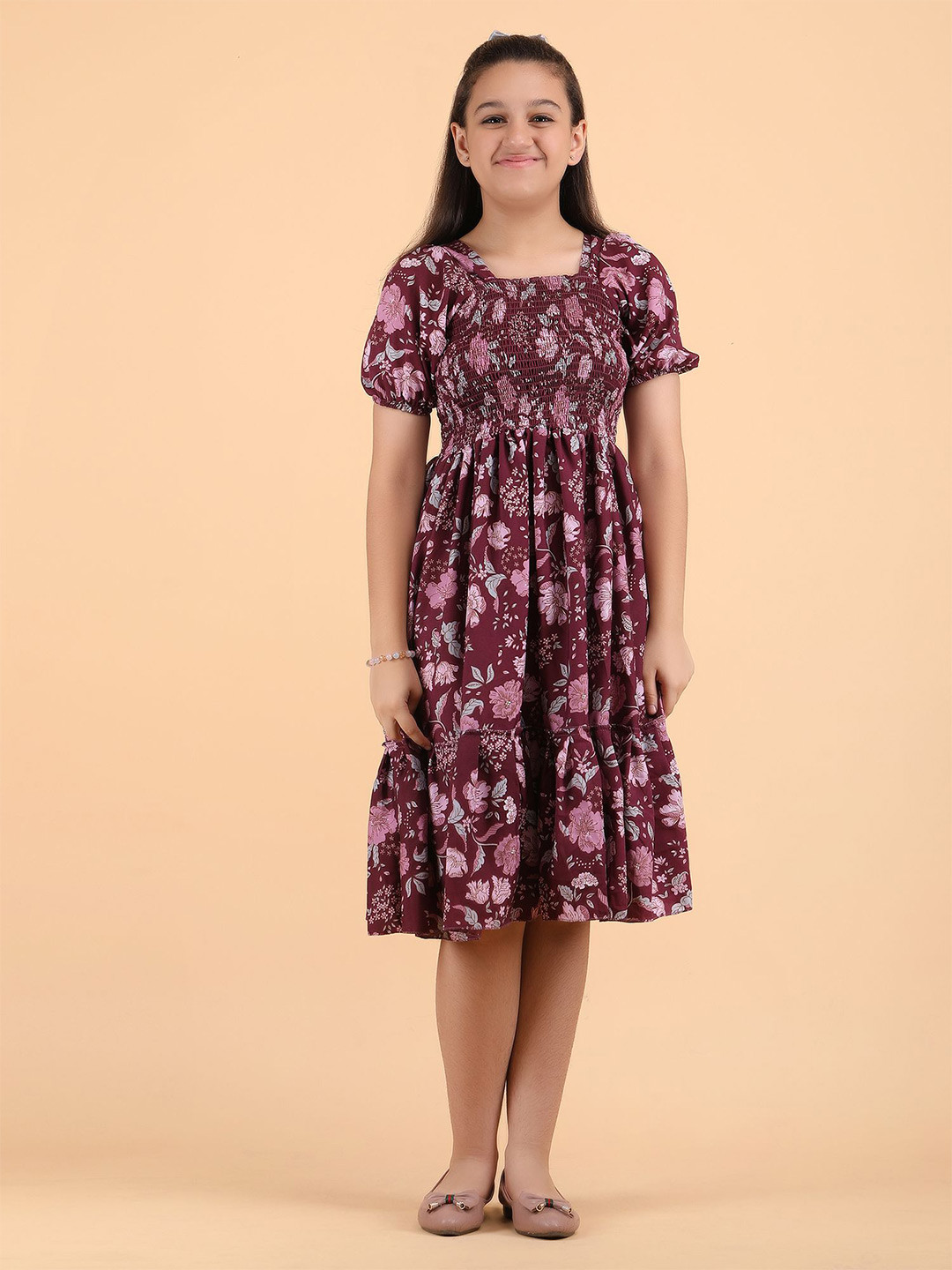 STARWORD Girls Floral Print Fit & Flare Dress
