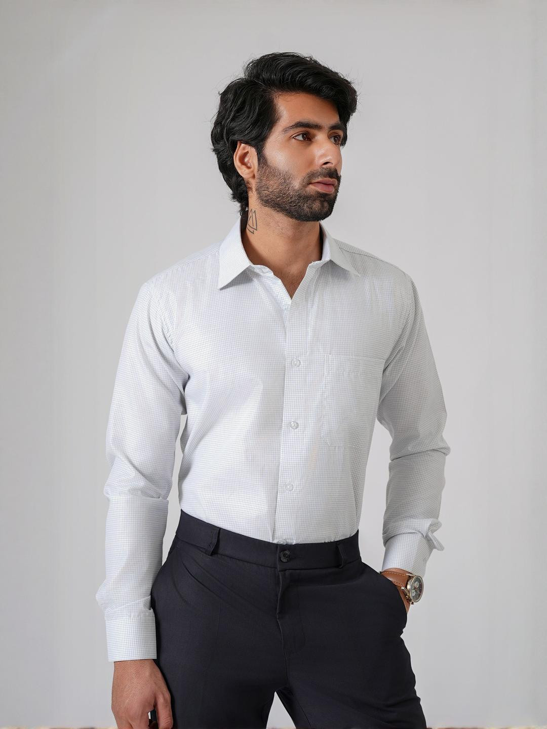 Haute Tissue Luxury Checked White Formal Shirt