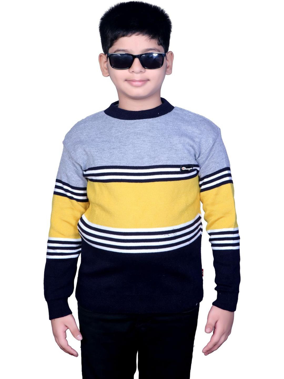 Selcan Unisex Kids Checked Striped Woollen Pullover