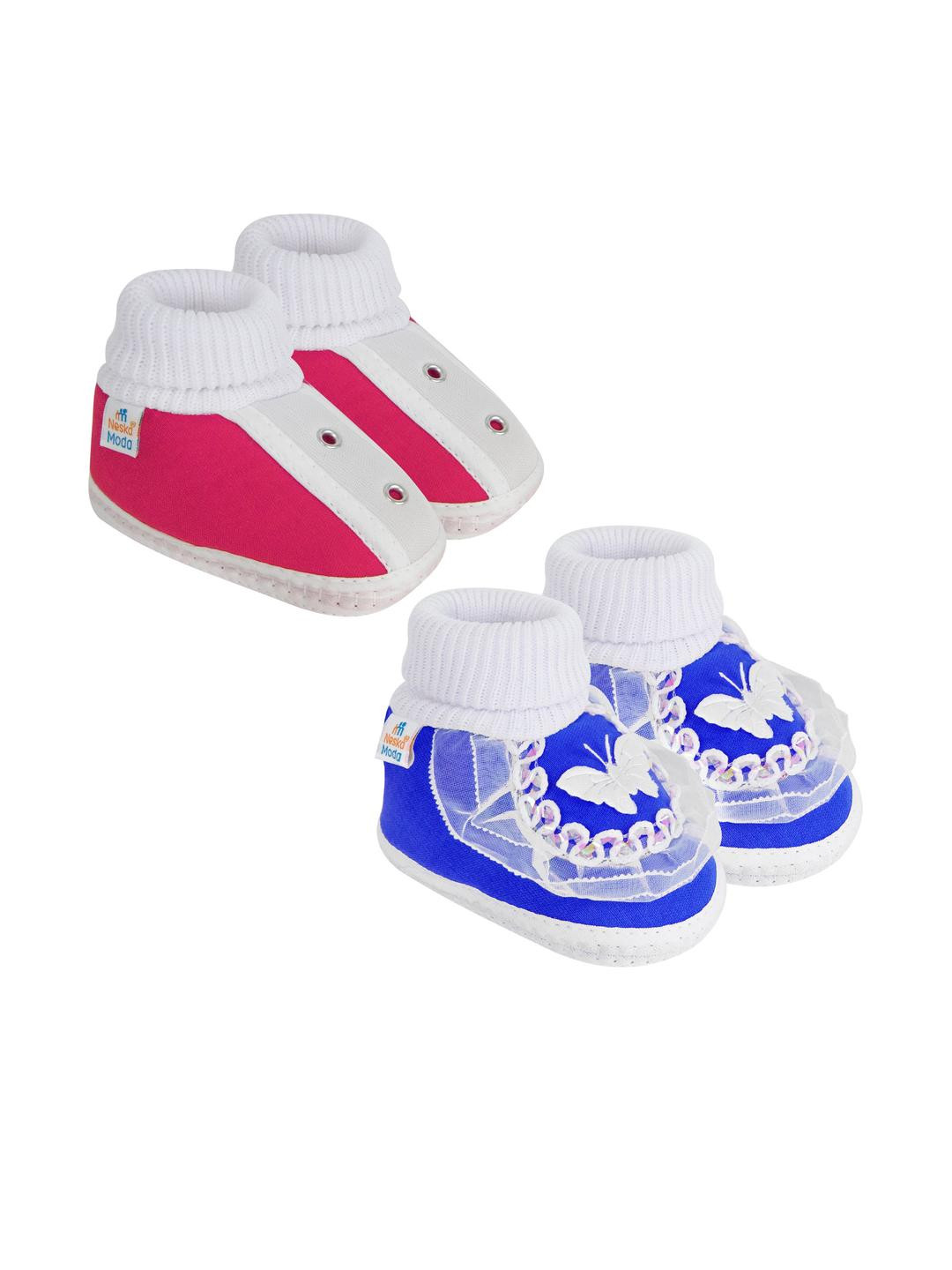 NESKA MODA 3 To 12 Months Baby Boys & Baby Girls Set of 2 Pair Soft Cotton Pre-Walker Frill Booties