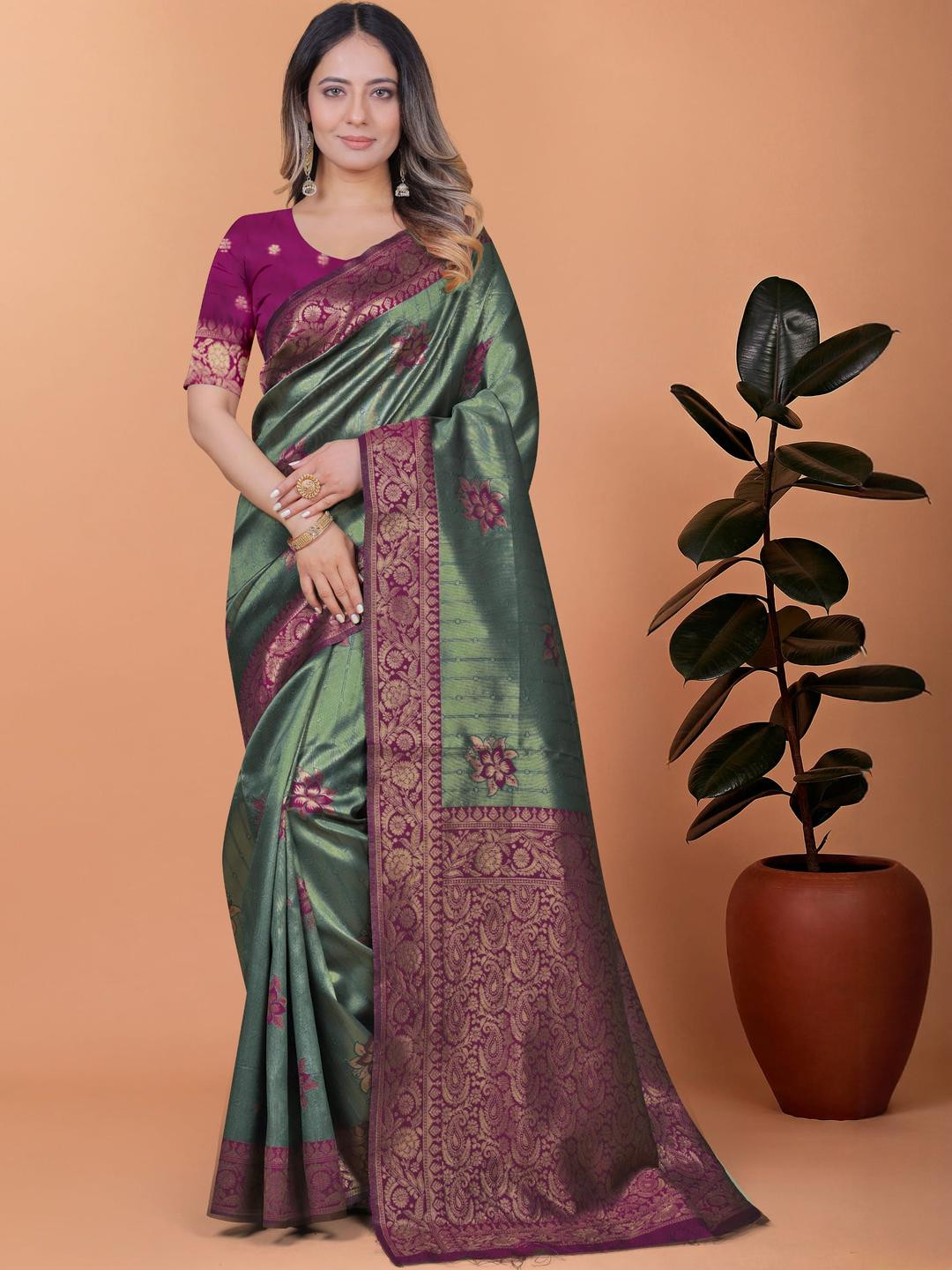 KALINI Green Art Silk Sarees