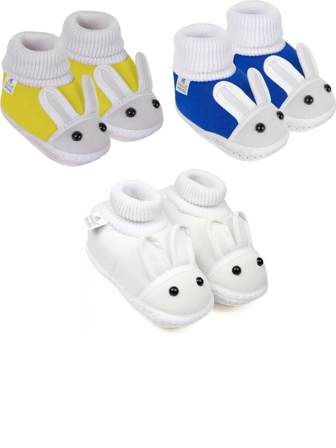NESKA MODA 6 To 12 Months Baby Boys & Girls Pack of 3 Pair Cotton Rabbit Face Slip On Baby Booties