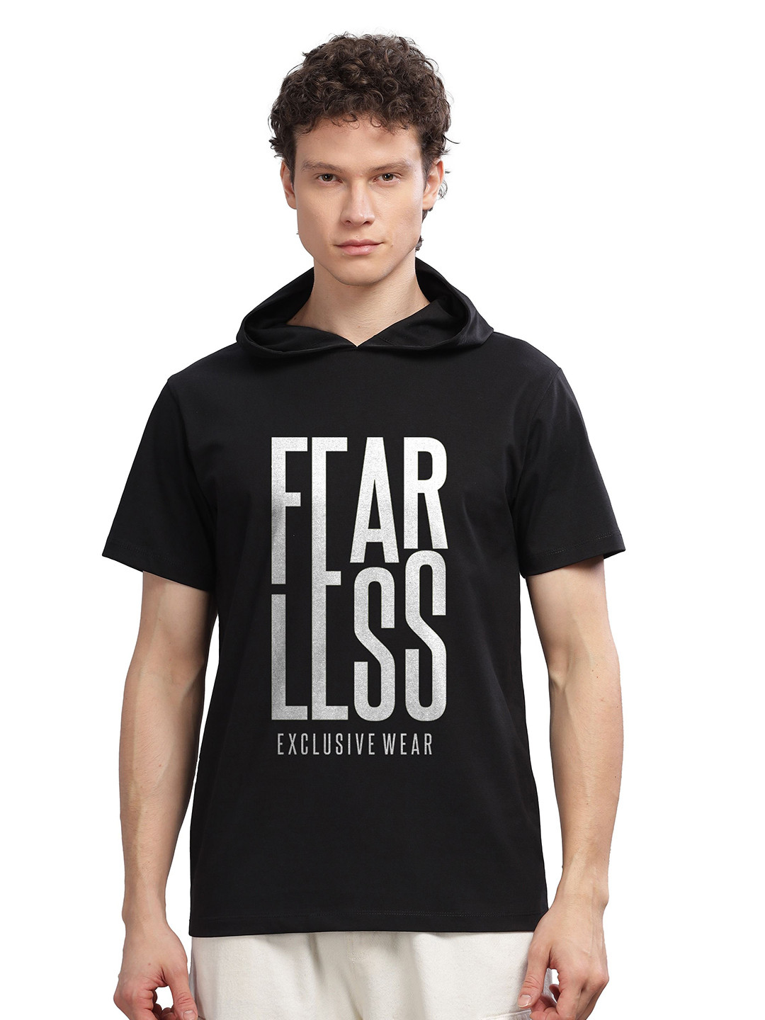 SOLACEACTIVE Fear Less Typography Printed Hooded T-Shirt