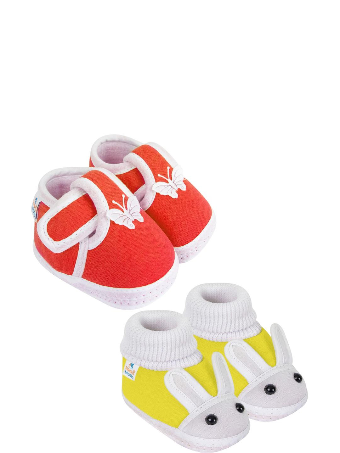 NESKA MODA 0 To 6 Month Newborn Baby 2 Pair Combo Soft Cotton Butterfly and Rabit Face Baby Booties