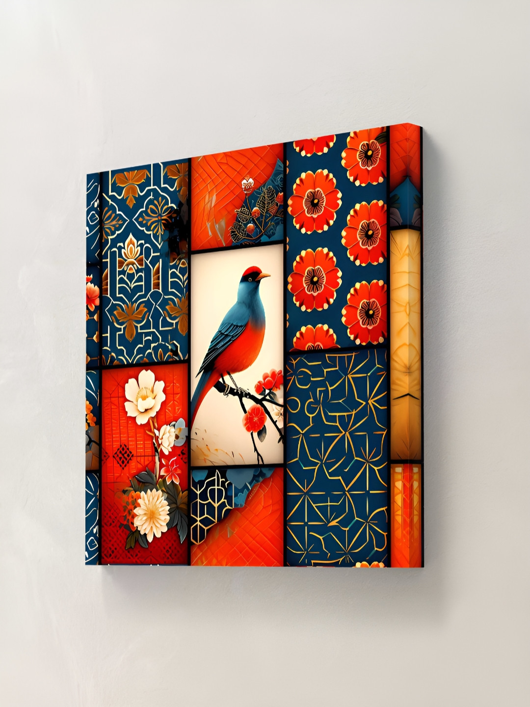 SAF Red & Navy Blue 1 Piece Canvas Birds and Animals Wall Paintings