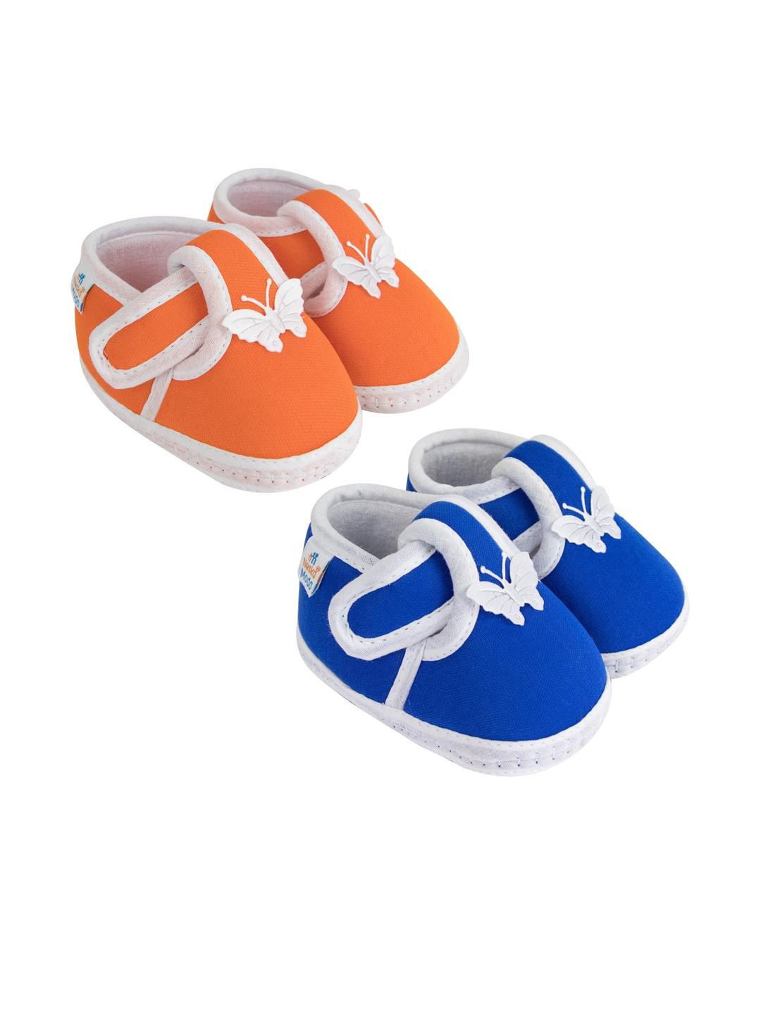 NESKA MODA 0 To 6 Month 2 Pair Set Butterfly Velcro Newborn Soft Skin-Friendly Cotton Baby Booties