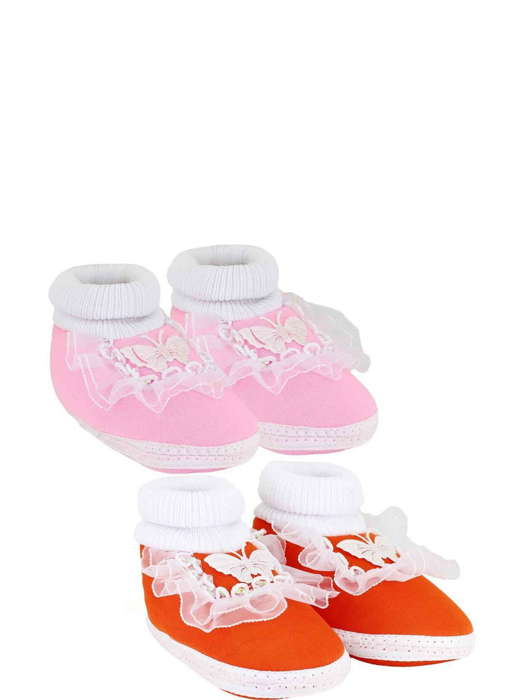 NESKA MODA 3 To 12 Months Baby Boys & Baby Girls Set of 2 Pair Soft Cotton Pre-Walker Frill Booties