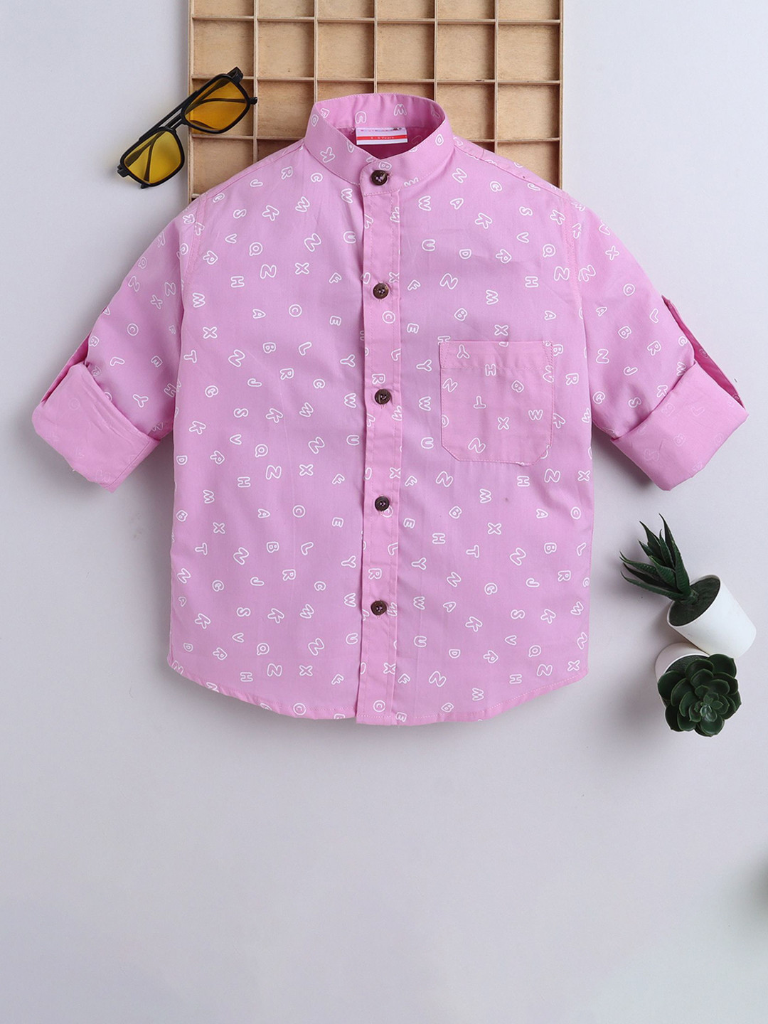 BAATCHEET Boys Typography Printed Mandarin Collar Comfort Cotton Shirt