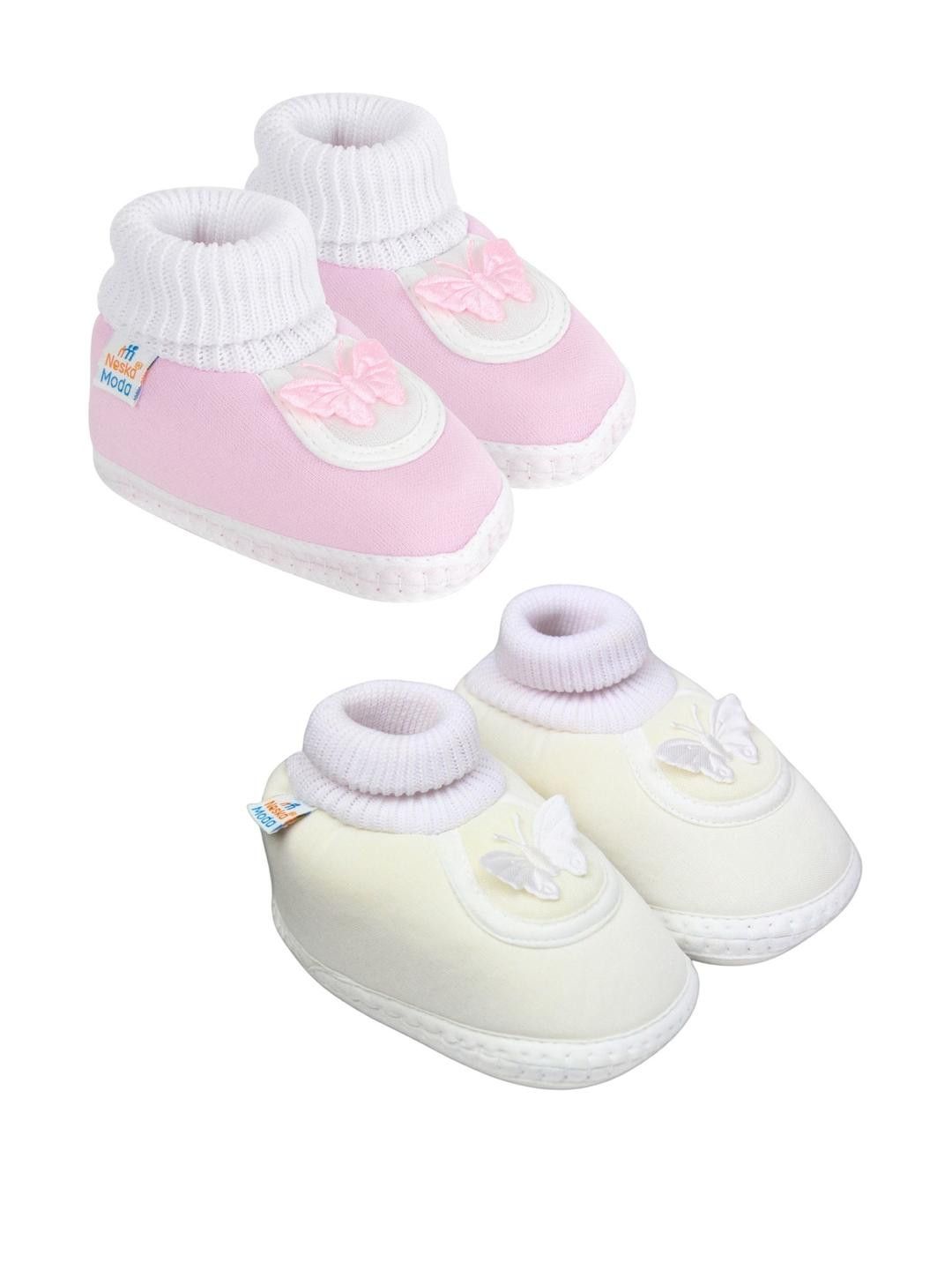 NESKA MODA 3 To 12 Month 2 Pair Set Newborn Unisex Baby Skin Friendly Soft Cotton Butterfly Booties