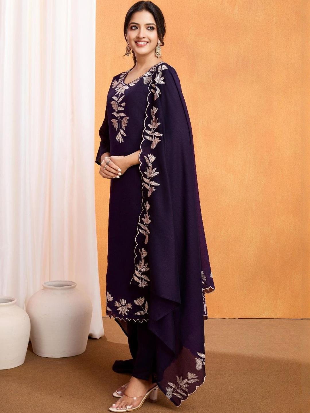 Garbista Women Floral Embroidered Regular Thread Work Kurta with Trousers & With Dupatta