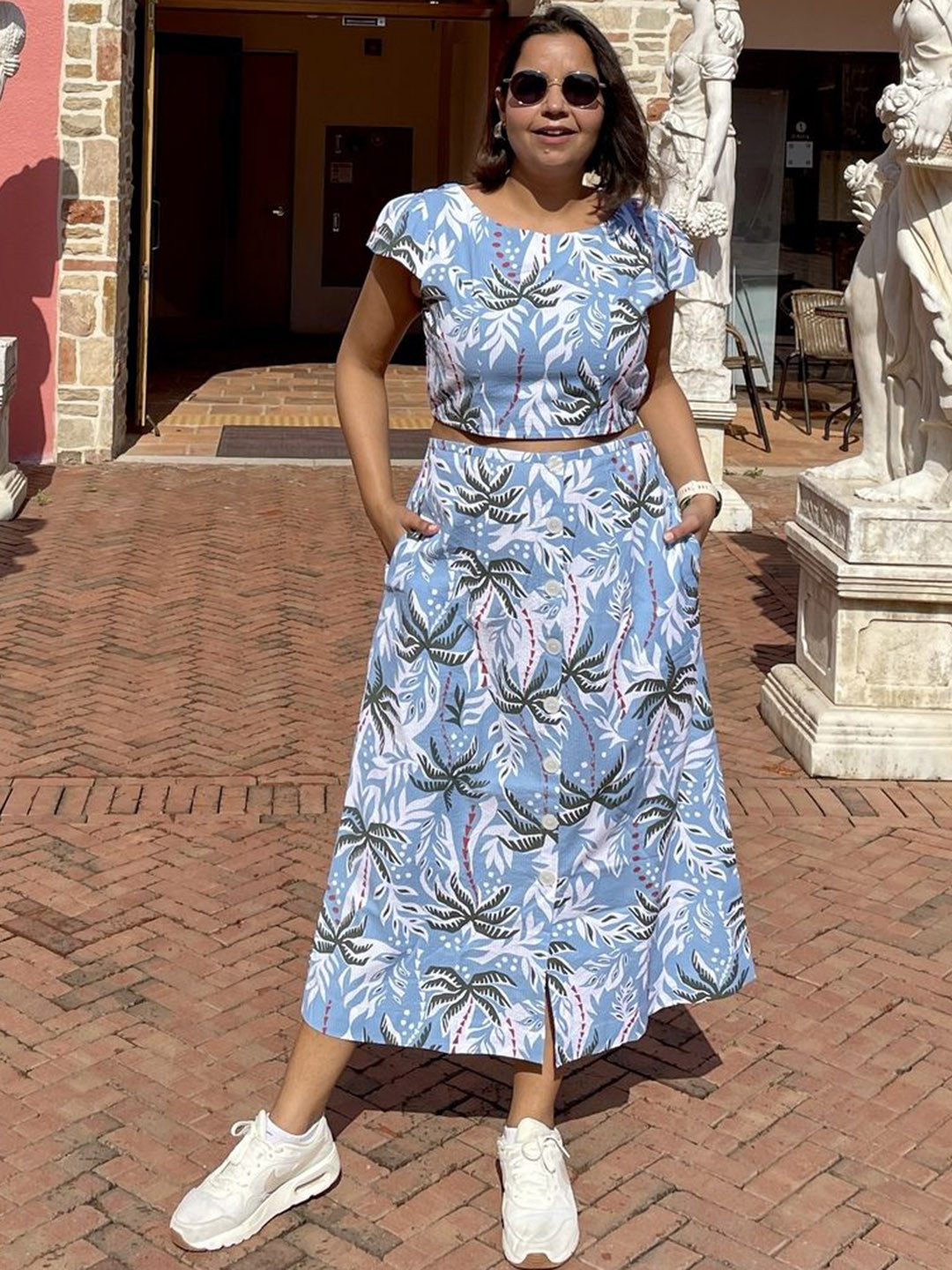 Label Tanvee Topical Printed Pure Cotton Top With Skirt Co-Ords