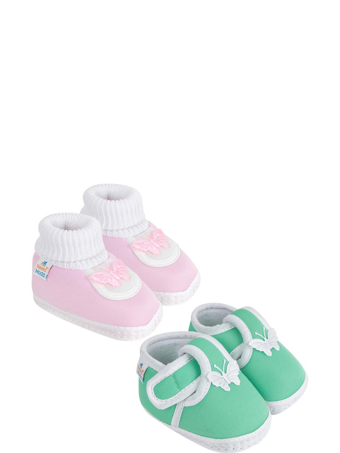 NESKA MODA Newborn Pack of 2 Pair 3 To 12 Month Unisex Baby Cotton Butterfly Soft Shoe Booties