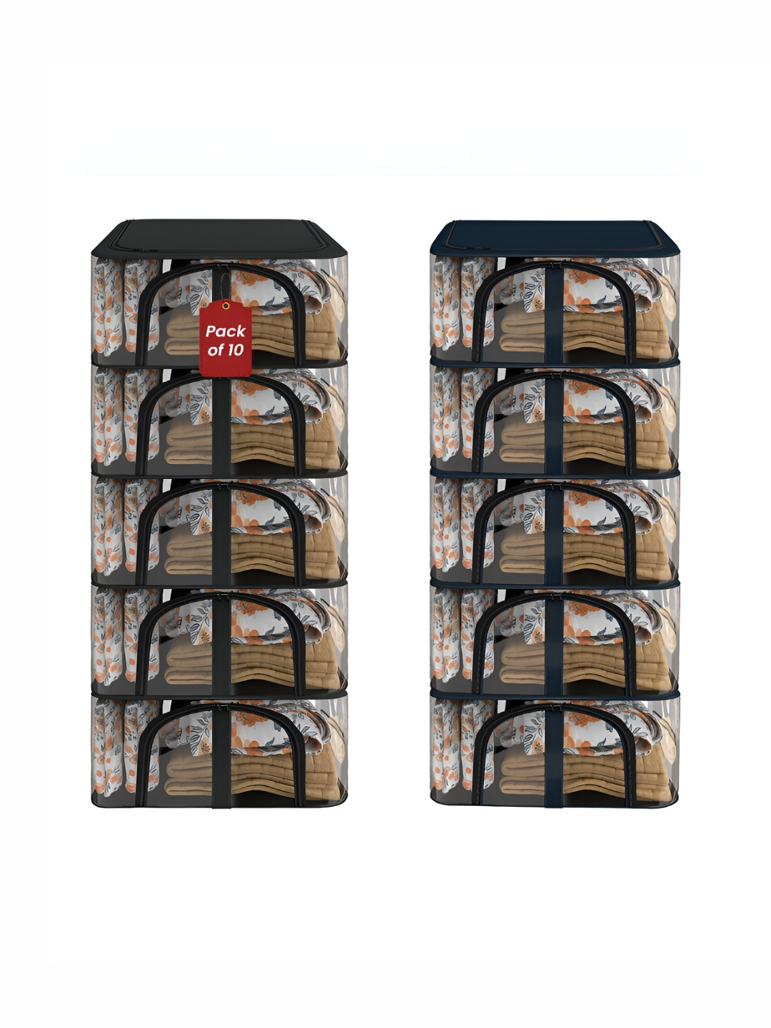 Aura Navy Blue And Grey 10 Pcs Regular PVC Drawer Organisers