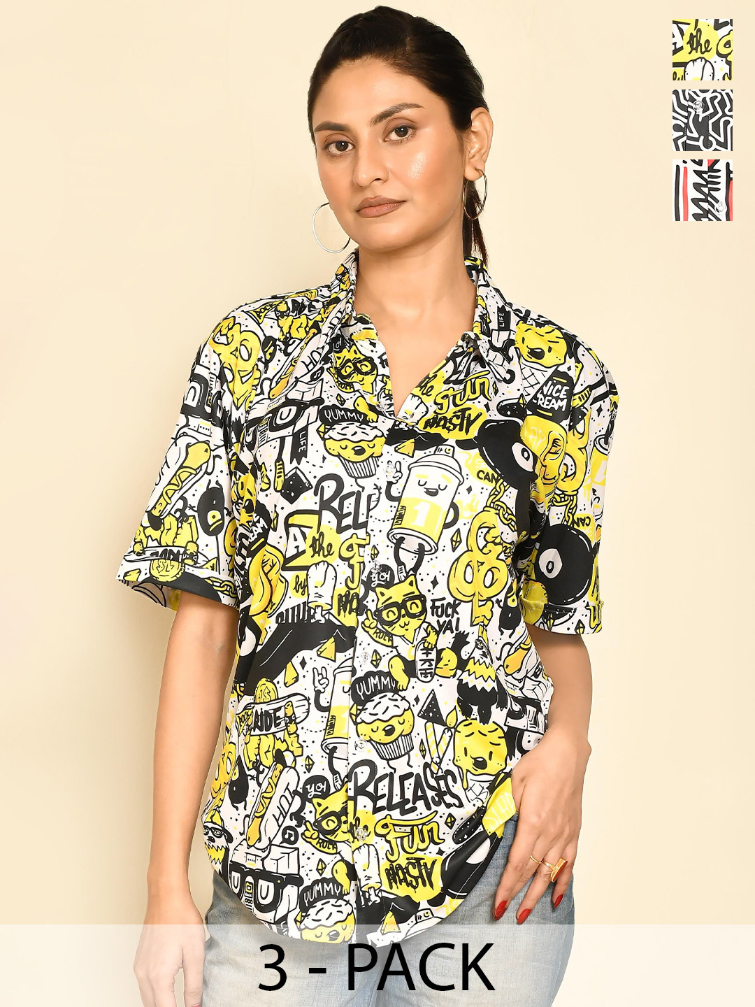 RAPL Pack Of 3 Printed Button-Down Collar  Short Sleeve Shirt