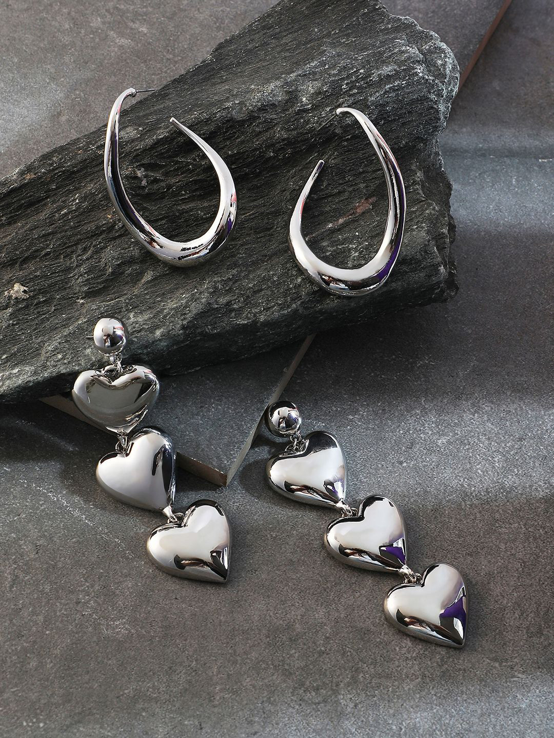 SOHI Soiree Set Of 2 Silver-Plated Contemporary Hoop Earrings