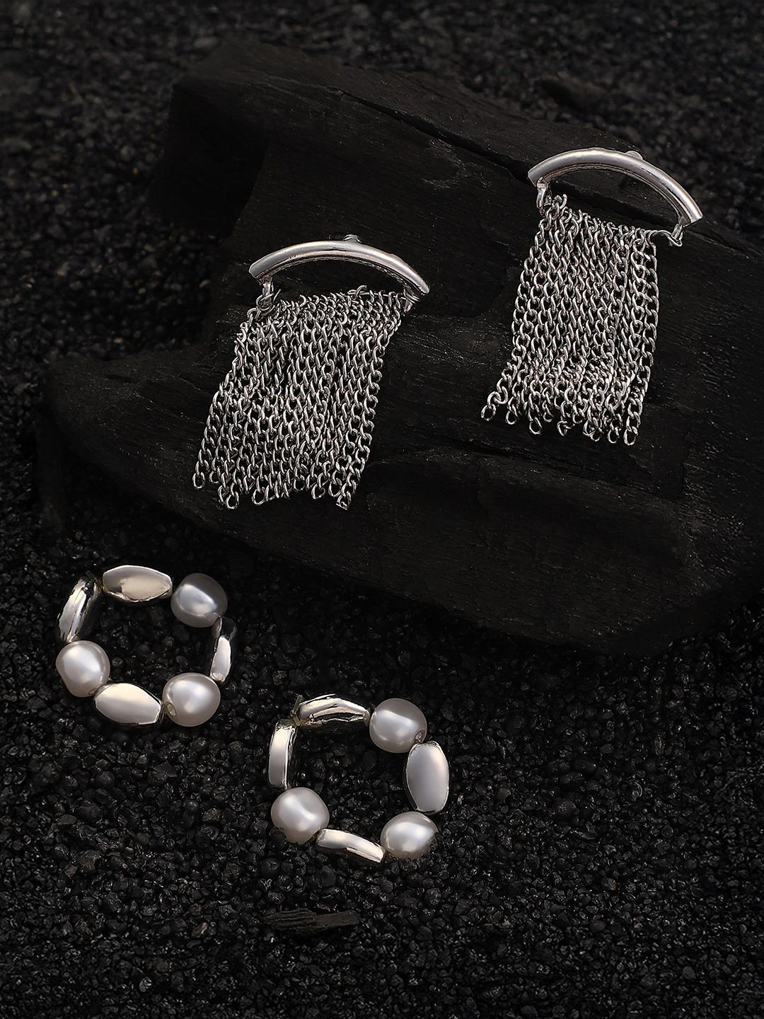 SOHI Set Of 2 Silver-Plated Artificial Beads BeadedContemporary Studs Earrings