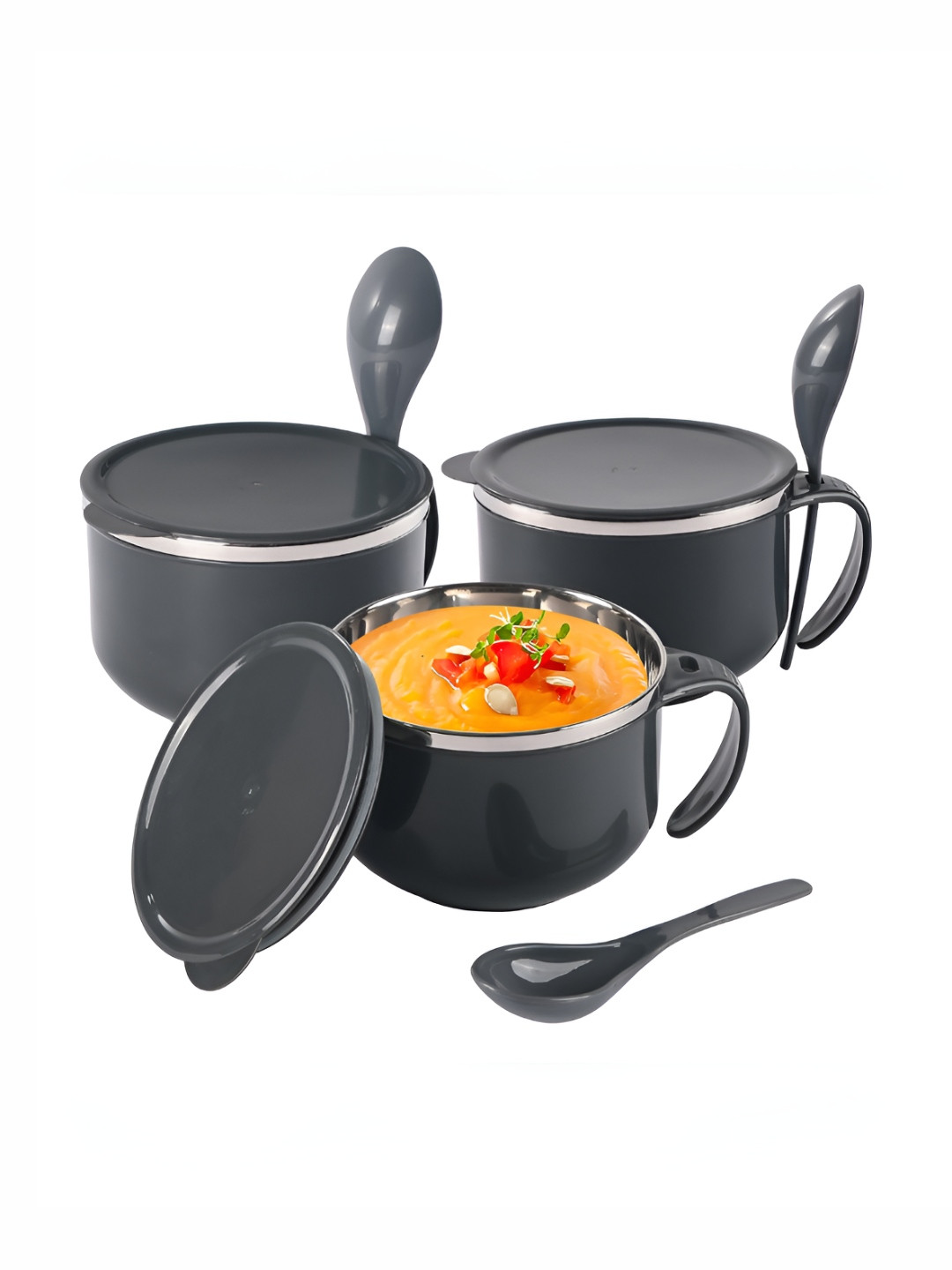 Aura Grey 2024 3 Pieces Stainless Steel Serving Bowl