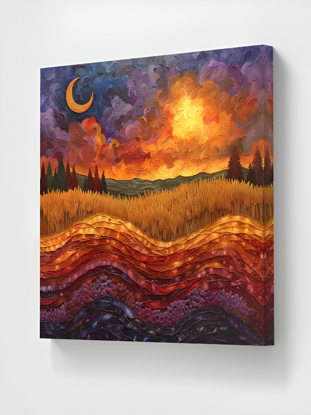 SAF Brown & Orange Canvas Golden Wheat Field Landscape Wall Art
