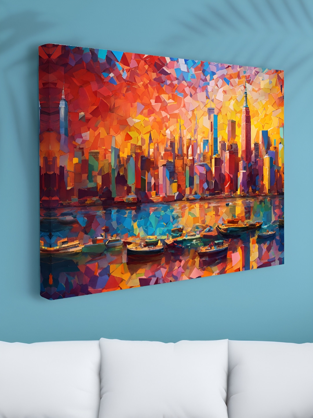 Myntra Elegant Homes Red & Blue Mosaic Printed Canvas Wall Art