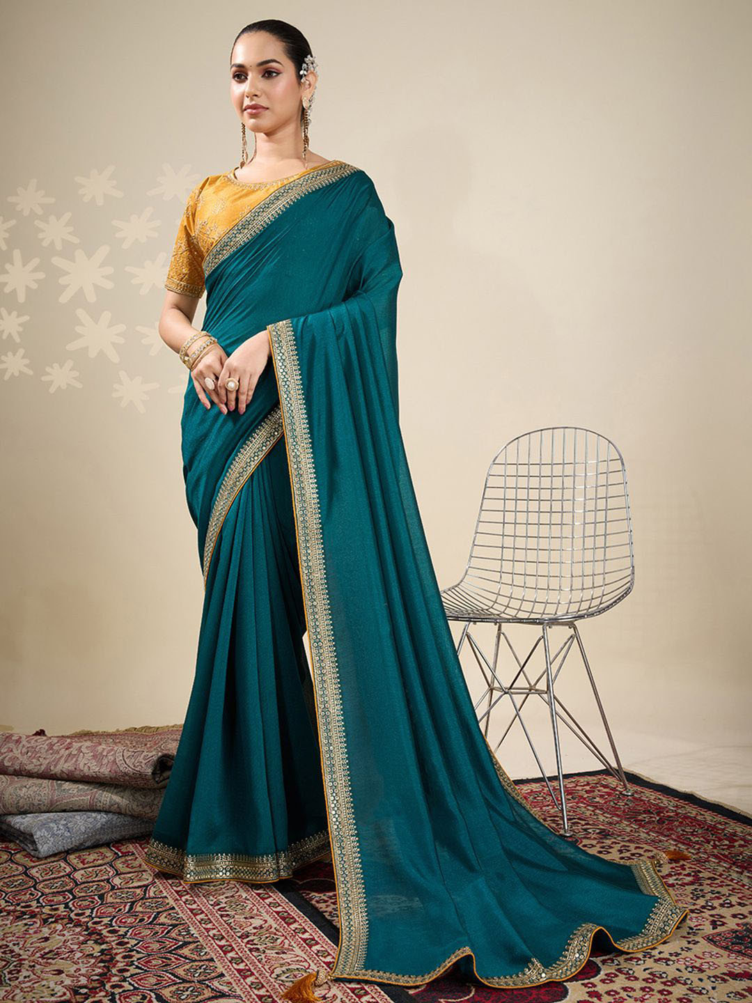 House of Pataudi Embellished Saree With Blouse Piece