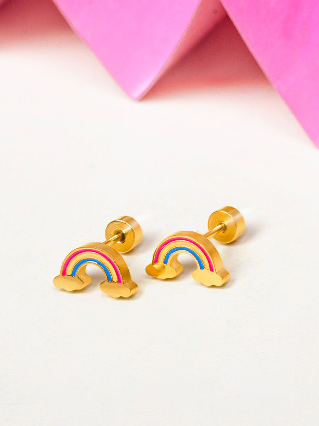 SWASHAA Wow Rainbow Girls 18K Gold Plated Studs Earrings