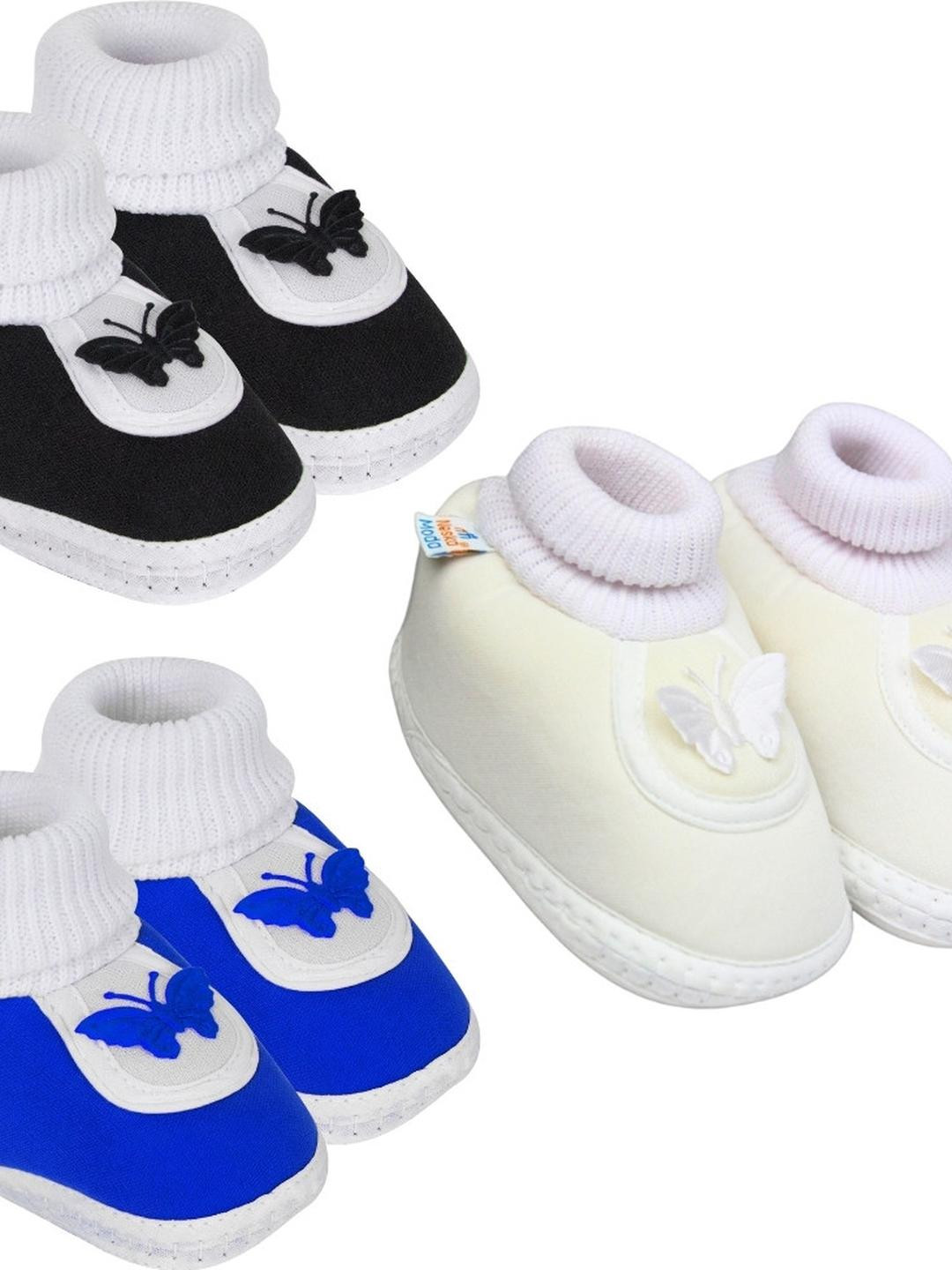 NESKA MODA 6 To 12 Month 3 Pair Set Newborn Unisex Baby Skin Friendly Soft Cotton Butterfly Booties
