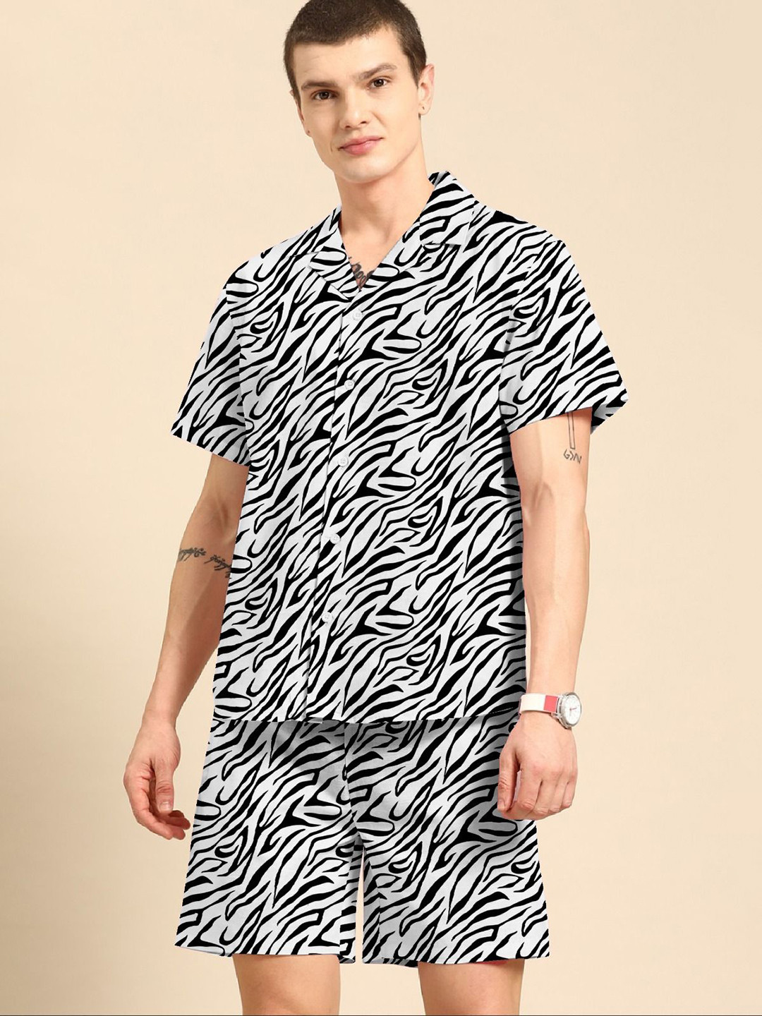 Snowdrip Printed Shirt Collared Shirt With Shorts Co-Ords