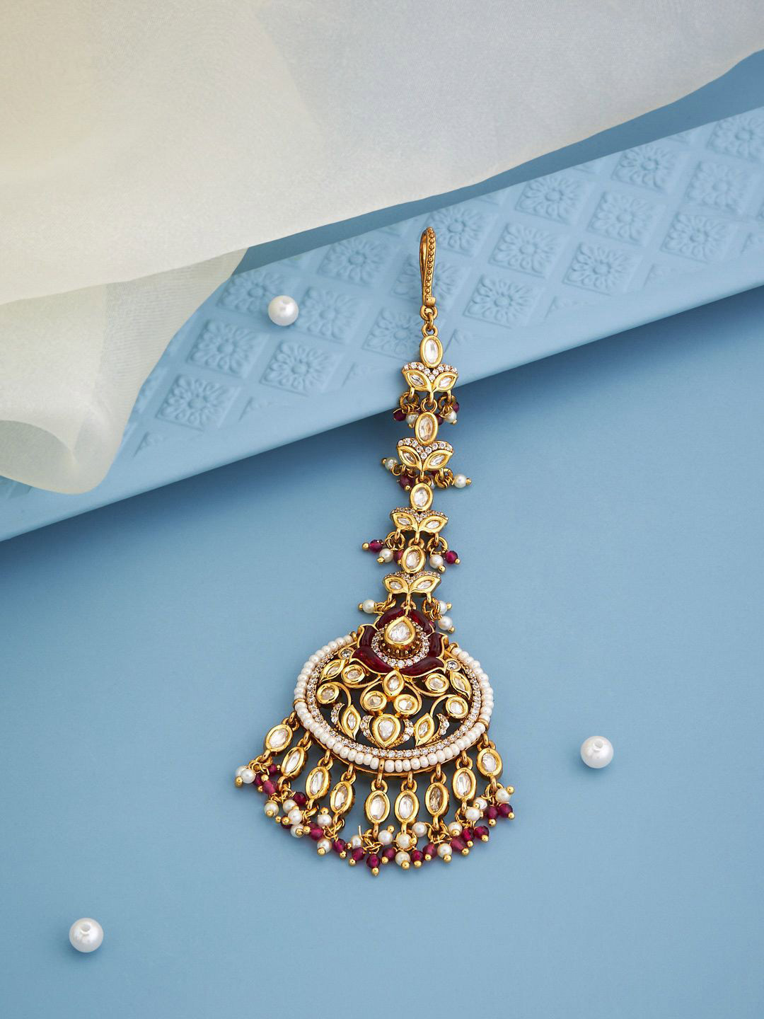Kushal's Fashion Jewellery Victorian-Plated Kundan Studded Maang Tikka Head Jewellery