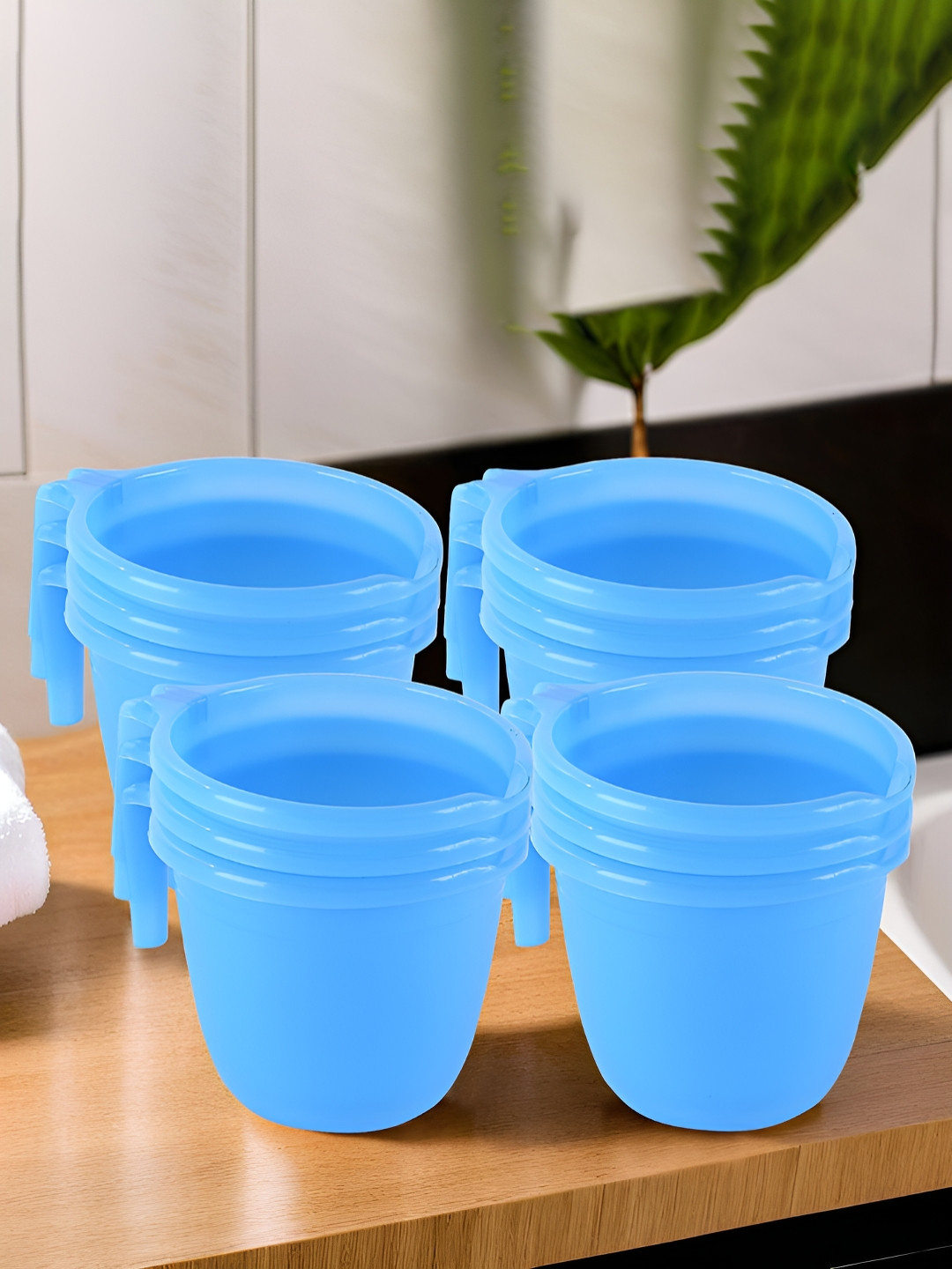 Aura Blue 12 Pcs Multi-Functional 1 Ltr Plastic Mug for Bathroom Durable for Daily Use