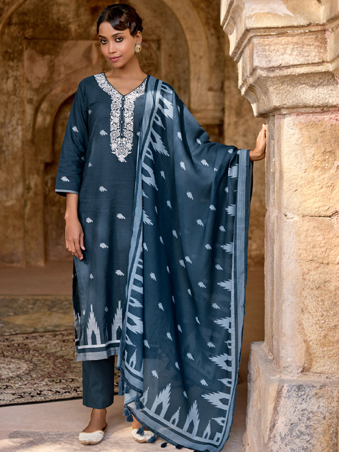 WOMEN PLUS Women Jamdani Pure Cotton Suit