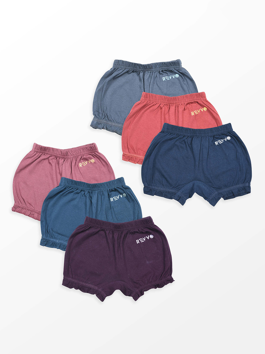 Revvo Junior Girls Pack Of 6 Basic Briefs RJB-304-ASH,RED,NAVY/MAROON,BLUE,PURPLE