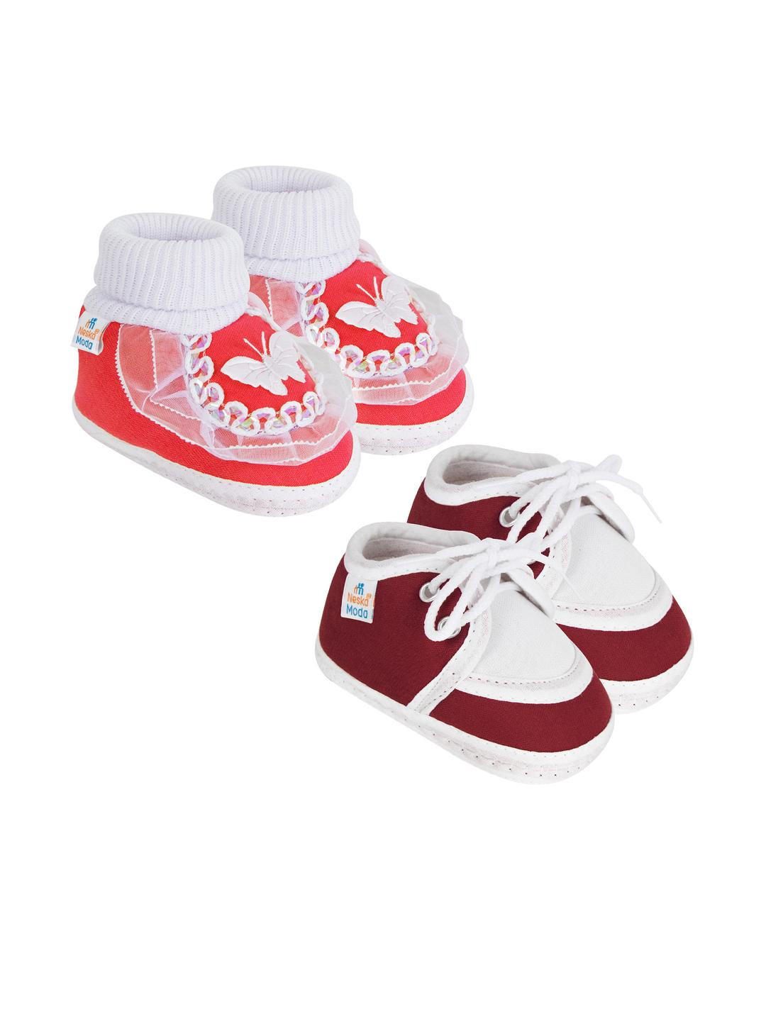 NESKA MODA 3 To 12 Month 2 Pair Newborn Unisex Baby Skin Friendly Soft Cotton Lace Shoe Booties