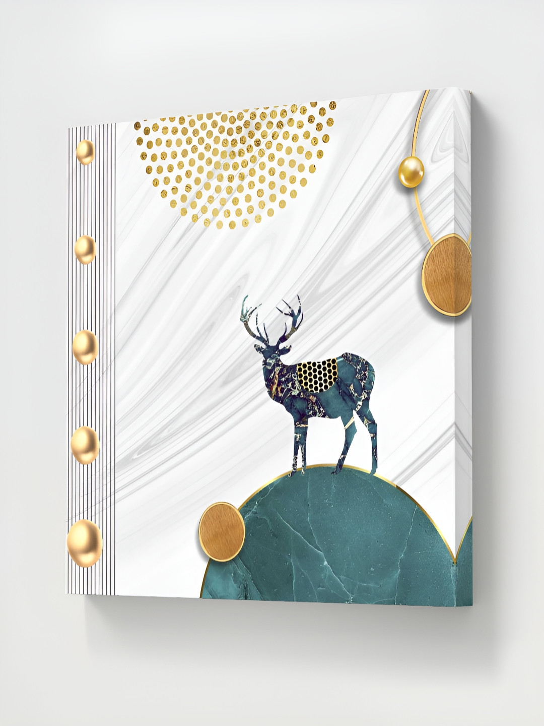SAF Grey & Green Canvas Modern Abstract Deer Wall Art