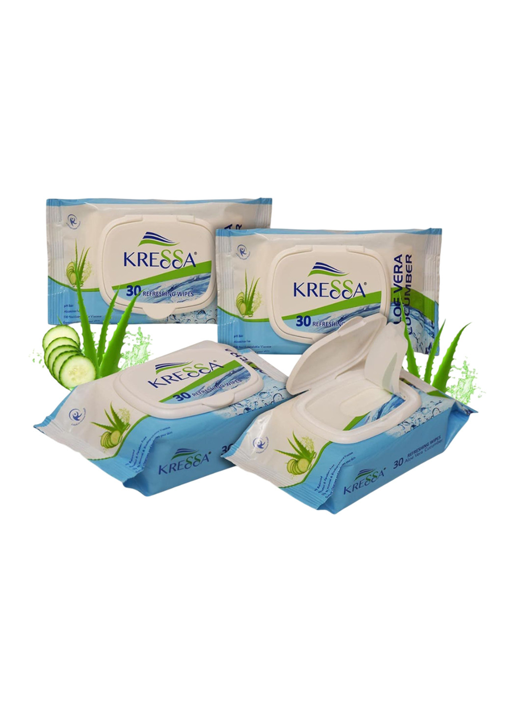 kressa Kids Set Of 4 Wet Wipes Aloe Vera & Cucumber - 30 Pcs Each