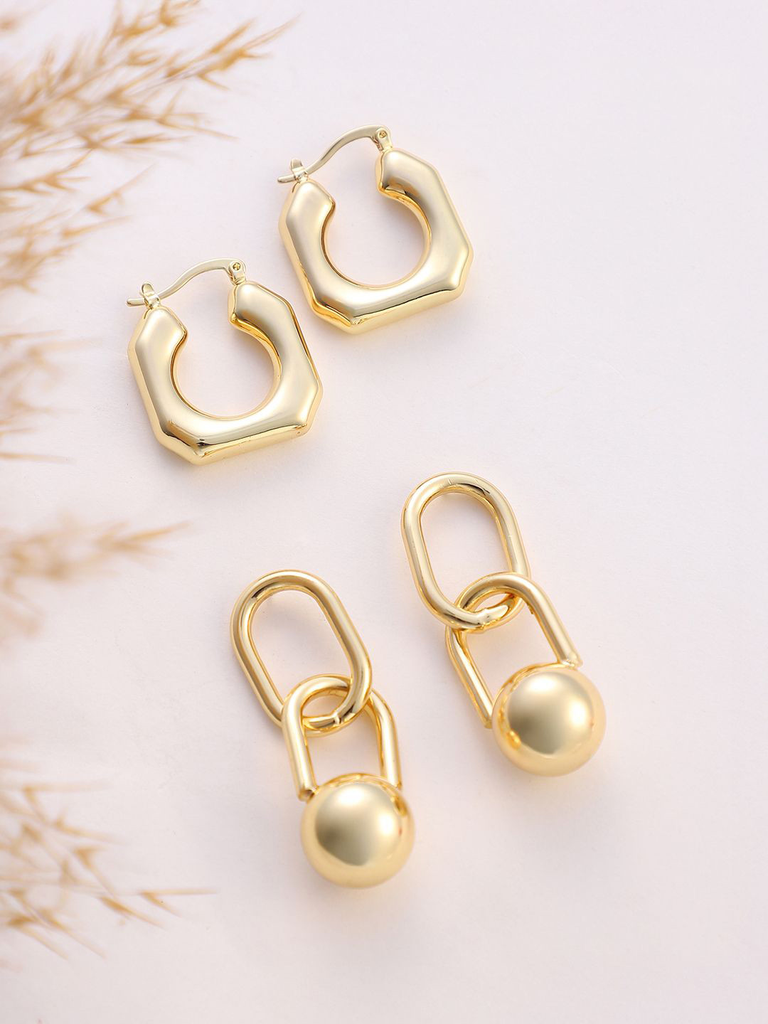 SOHI Set Of 2 Gold-Plated Simplicity Hoop Contemporary Drop Earrings
