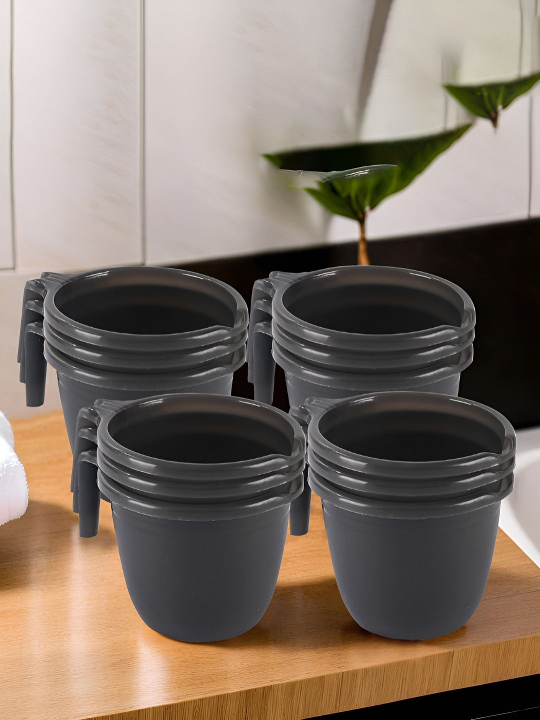 Aura Black 12 Pcs Multi-Functional 1 Ltr Plastic Mug for Bathroom Durable for Daily Use