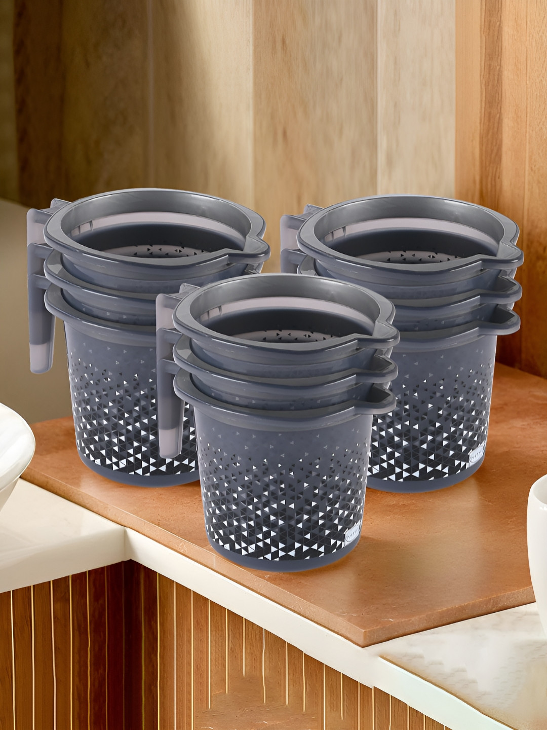 Aura Black 9 Pcs Multi-Functional 1.5 Ltr Plastic Mug for Bathroom Durable for Daily Use