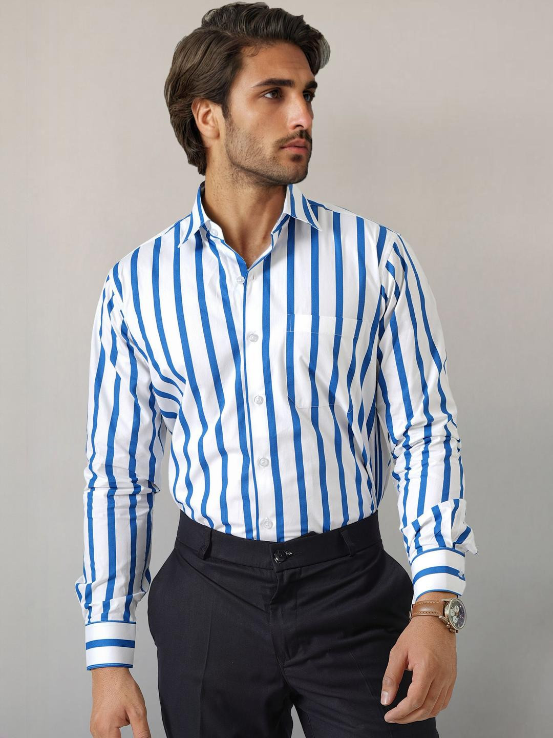 Haute Tissue Broad Striped Semi Formal Shirt