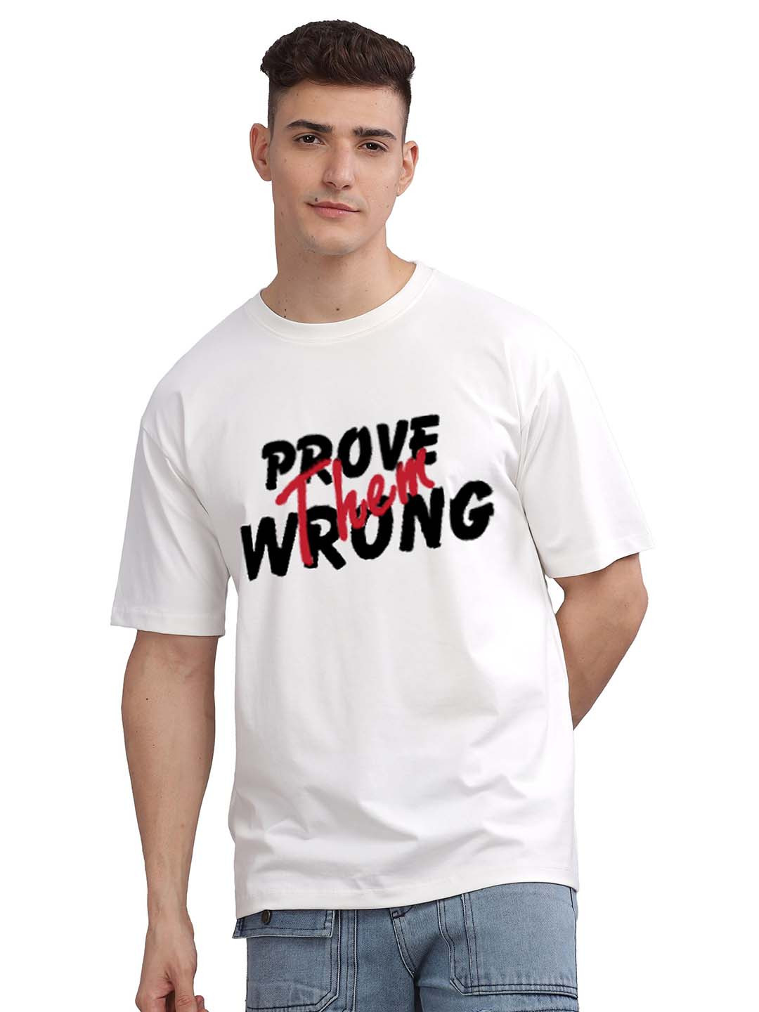 SOLACEACTIVE Oversized Prove Them Wrong Typography Printed Round Neck T-Shirt
